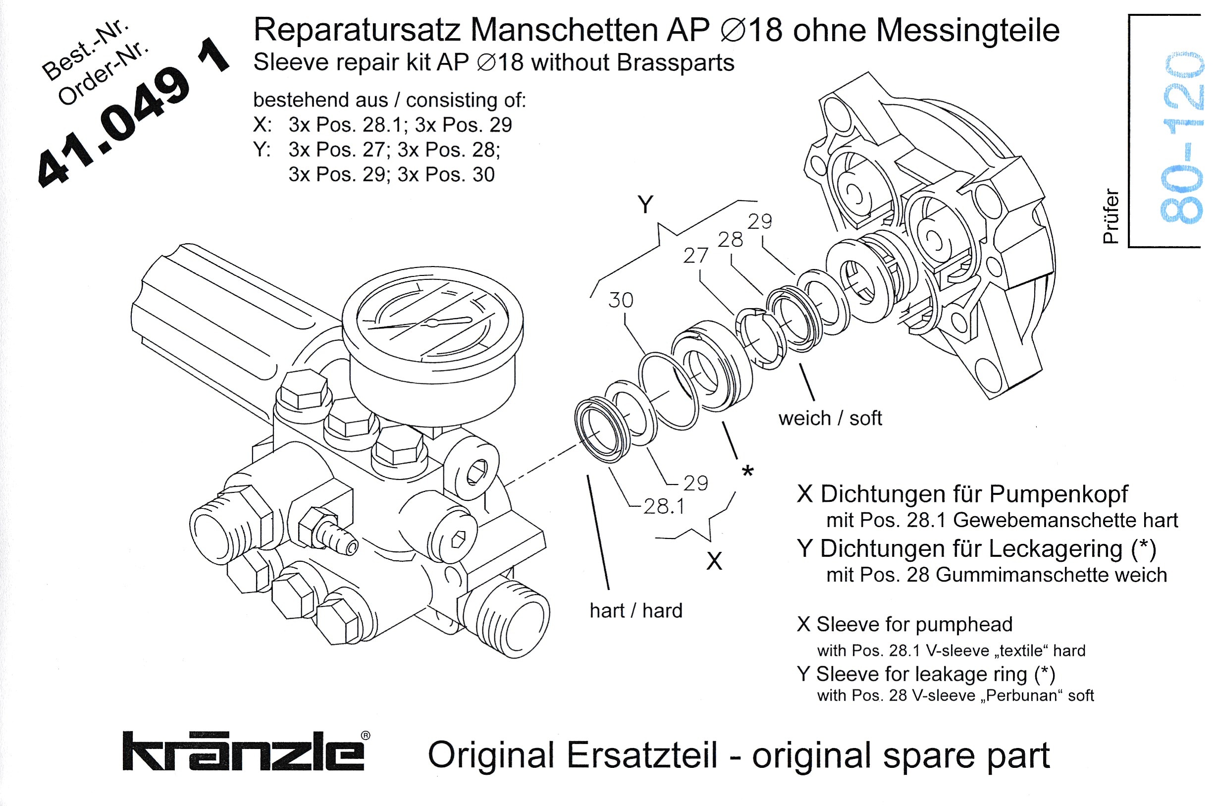 Kränzle Reparatur-Satz AP-Pumpen 18 mm Manschetten Perbunan+Gewebe 